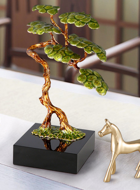 新中式禅意珐g琅彩迎客松办公室摆件领导家居客厅酒柜书桌面装饰