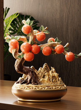 聚宝盆柿柿事事如意柿子摆件高档客厅电视柜酒柜装饰乔迁新居礼物
