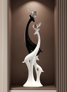 亲子福鹿玄关装饰摆件轻奢高档客厅招财壁龛搬家礼物乔迁新居礼品