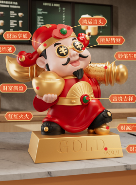 国潮财神爷摆件客厅玄关电视柜店铺收银台装饰品乔迁新店开业礼物