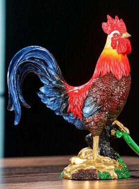 黄铜公鸡摆件彩绘大吉大利家居客厅酒柜玄关装饰品工艺品