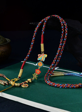 新款原创中式藏式民族风吊坠绳扎基拉姆唐卡女脖挂黄金黄财神挂绳