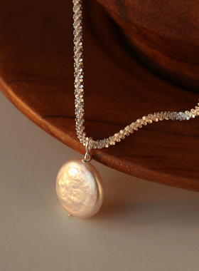 s925纯银巴洛克珍珠项链女潮ins老友记莫妮卡同款波光粼粼锁骨链