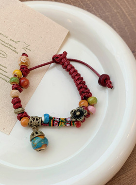 新中式彩色民族风编绳手链女高级感小众复古轻奢时尚百搭手绳手饰