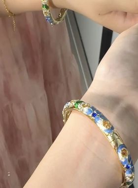 景泰蓝开口手镯镂空新款镯子复古宫廷风珐琅彩工艺新中式旗袍饰品