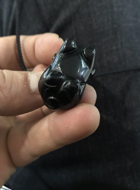 天然黑曜石猪吊坠十二生肖