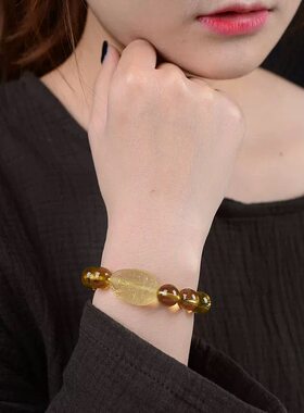 纯天然黄水晶手链雕刻12生