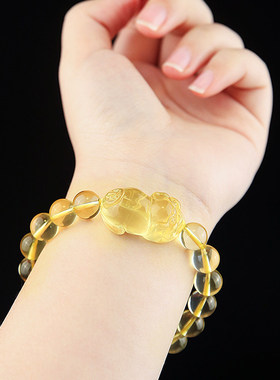 天然真黄水晶手链男生肖猪