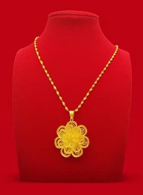 9999真金24k牡丹花项链女不掉色