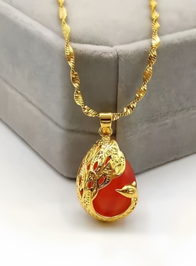 沙金孔雀红宝石项链仿9999真金