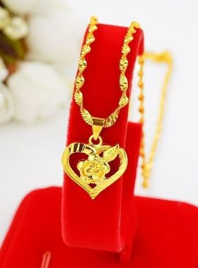 999真金项链24K玫瑰花吊坠不掉色