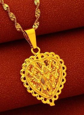 999真金黄金24k花边网格爱心吊坠