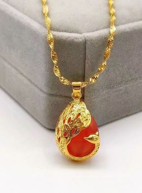 沙金孔雀红宝石项链仿9999真金