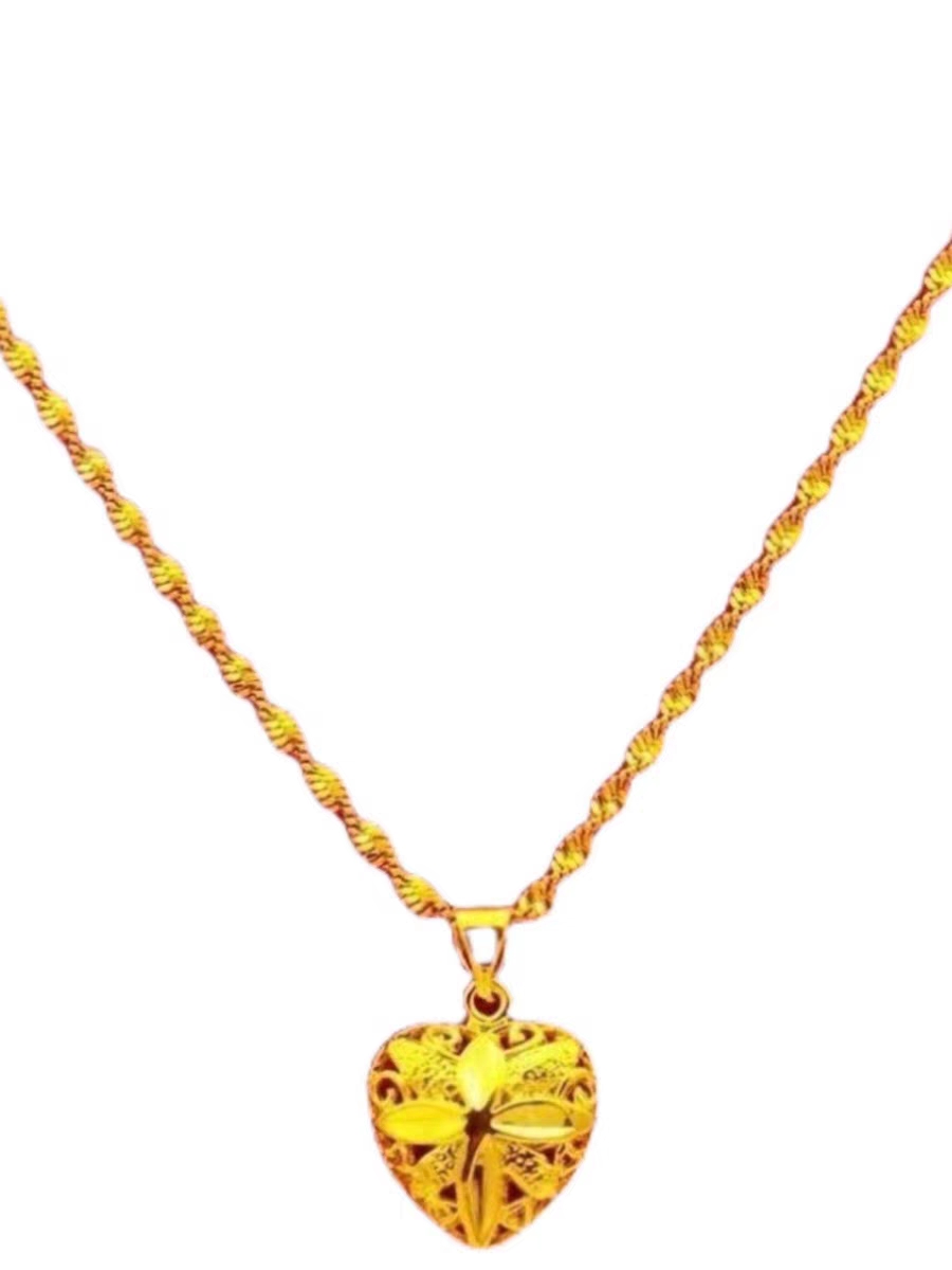 正品越南沙金9999真金项链女款金色24k吊坠不掉色水波链装饰饰品