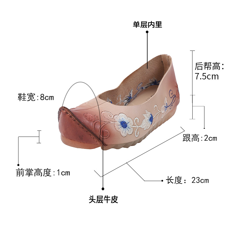 相伴真皮女鞋新款中式超软浅口女式皮鞋复古翘头软底单鞋 - 图1