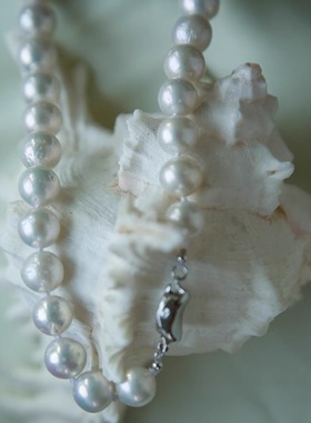 高亮 极光银蓝9-10mm天然淡水巴洛克爱迪生珍珠项链