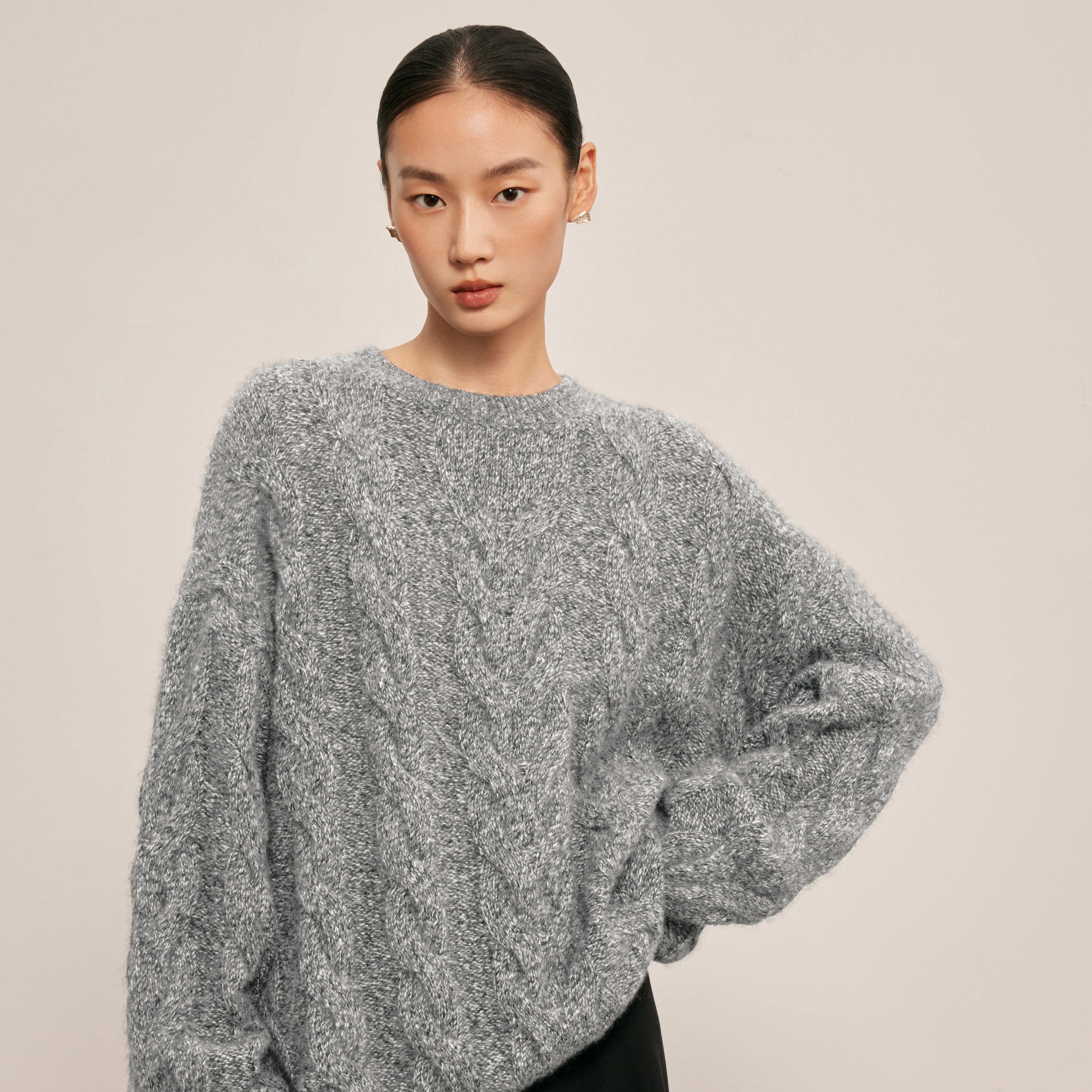 羊绒衫陌可康宝莱白厂丝山羊绒桑蚕丝绞花圆领花纱针织毛衣女上衣,淘宝优惠券,粉丝福利购,淘宝优惠卷