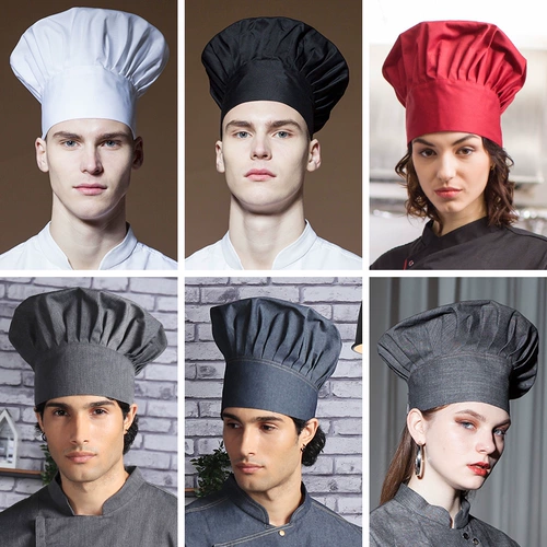 Шляпа шеф -повара мужская кухня западная еда, работа, высокая грибная шляпа, выпечка, магазин торт, шляпа