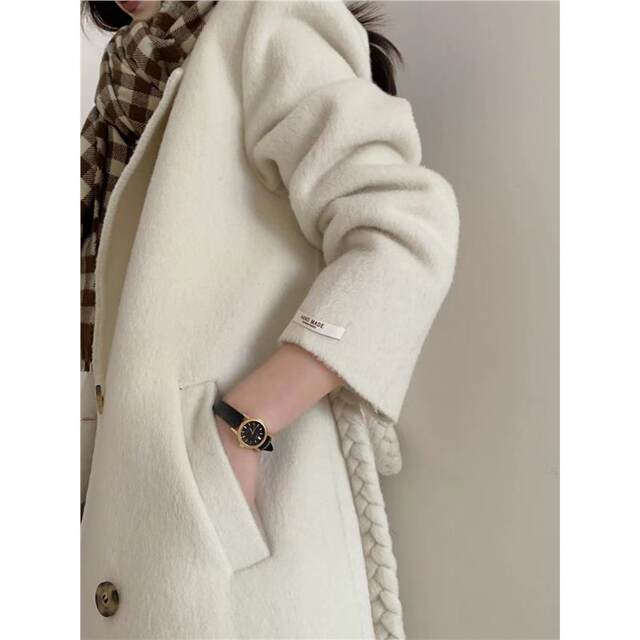 2025 autumn and winter mid-length autumn and winter braid new high-end belt suit loose double-sided wool coat for women