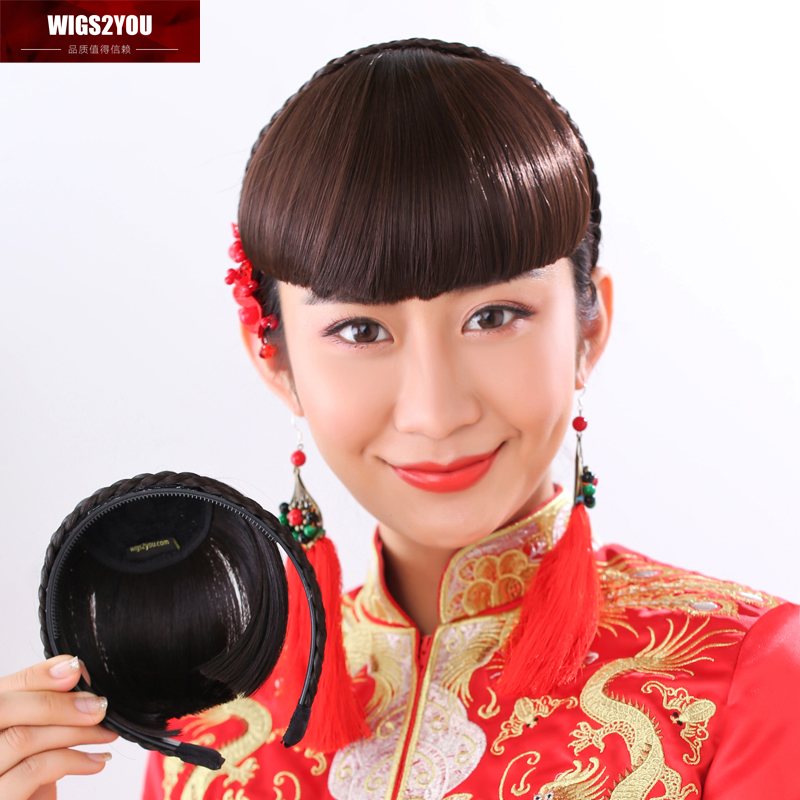 Wigs2you假发刘海 齐刘海麻花辫发箍留海 时尚流海新娘假发补发片 - 图0