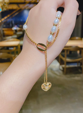 韩国新品简约爱心珍珠项链女可爱个性钛钢网红气质时尚项饰锁骨链