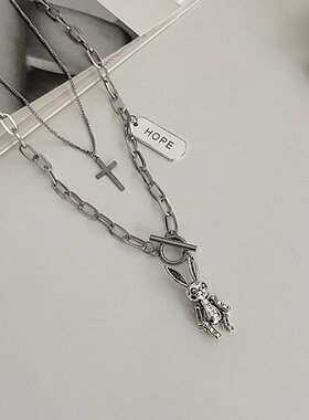 日韩新品网红ins朋克风小兔嘻哈双层项链时尚百搭毛衣链学生颈链