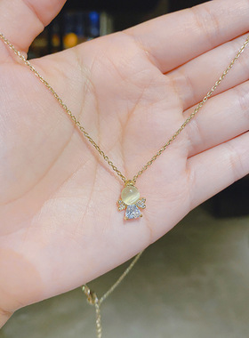 真金电镀微镶锆石北欧项链女时尚可爱天使月光石锁骨链饰品