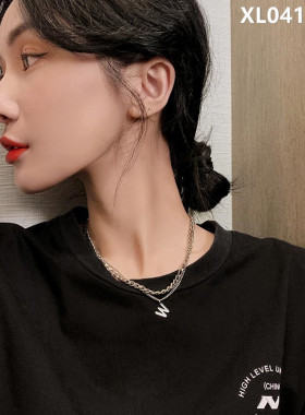 暗夜77不锈钢链条项链W字母叠戴锁骨个性嘻哈百搭钛钢短款颈链女