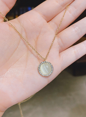 【真金电镀】铜微镶猫石项链小众设计感锁骨链2021新品饰品