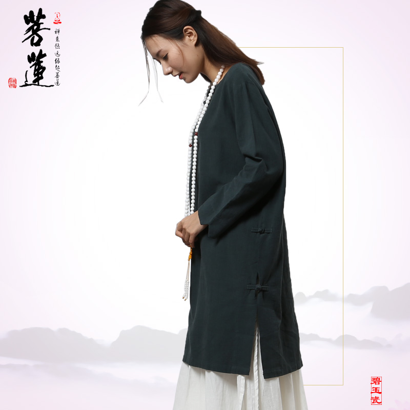 菩莲中国风T恤女复古汉服中式休闲唐装棉麻女款居士服茶禅服长衫 - 图2