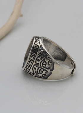 925纯银兽面戒托饕餮回字复古
