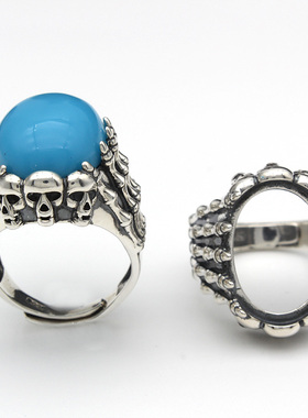 纯银霸气风鬼爪骷髅头戒指空托