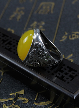 纯银兽面饕餮纹六字真言戒指空托