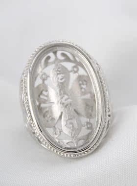 戒托男925纯银六字真言戒指空托