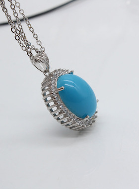 纯银刻面宝石项链吊坠空托