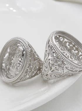 925纯银戒托男镶嵌蜜蜡松石空托