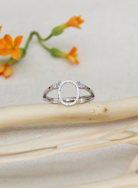 纯银椭圆形蜜蜡镀18k戒指空托