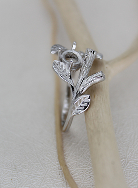 纯银树枝植物戒指空托