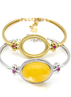 纯银镶嵌蜜蜡琥珀手环