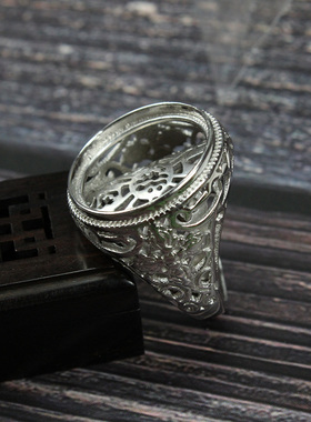 纯银六字真言男士戒指空托