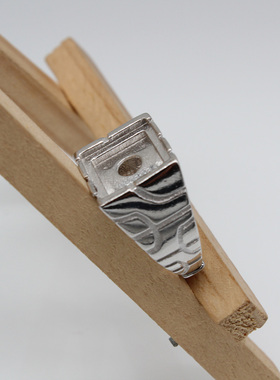 纯银正方形男士戒指空托