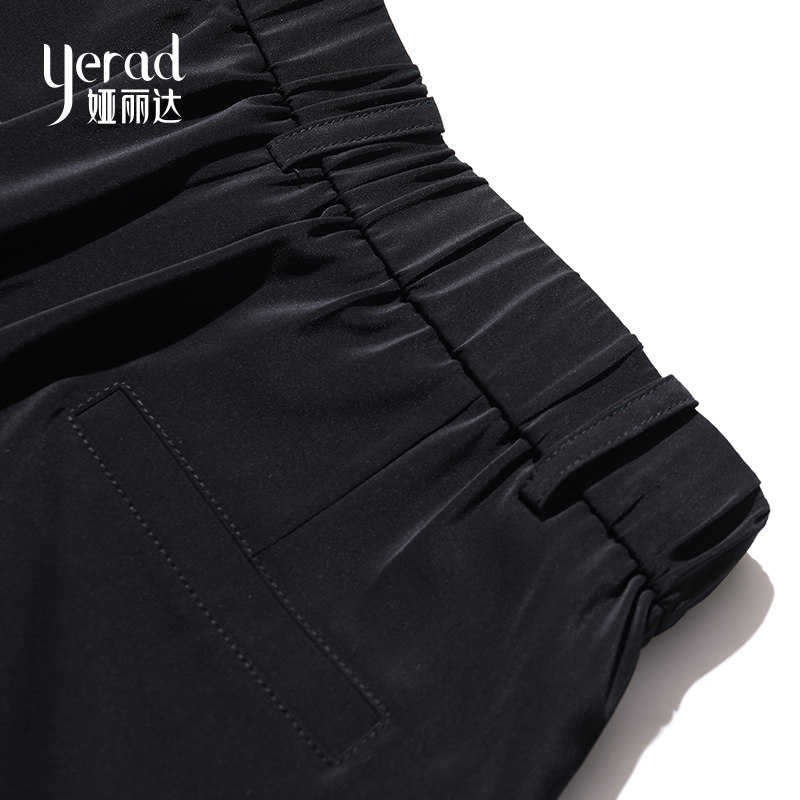娅丽达黑色高腰垂感2020新雪纺裙裤 yerad娅丽达服饰休闲裤