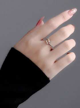 925银鹿角开口可调女士戒指