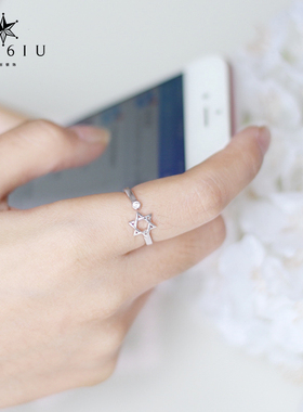 简约925纯银六芒星食指开口小指
