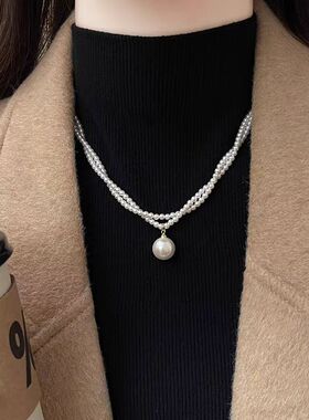 双层法式珍珠毛衣链复古温柔高级感项链女秋冬气质高档颈链配饰品
