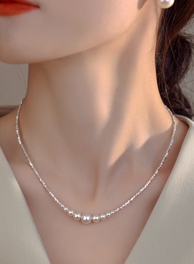 渐变大小碎银珍珠项链女冷淡风轻奢高级感锁骨链气质百搭颈链配饰