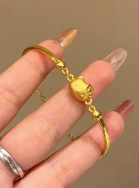 金色复古猫咪铃铛手链女轻奢高级感小众手串小红书同款闺蜜手饰品