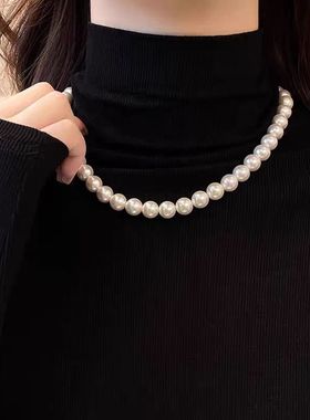 高级感优雅珍珠项链女轻奢气质百搭毛衣链秋冬港风小众锁骨链配饰