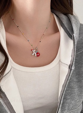 彩色糖果气球小狗项链女夏天多巴胺小众锁骨链冷淡风轻奢颈链配饰
