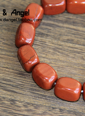 男士天然手链方形红竹石